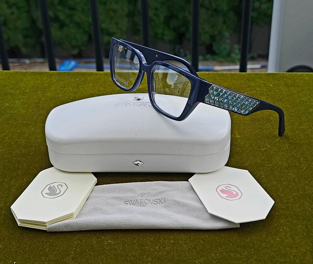 💎 NEW Swarovski SK5446 090 Shiny Blue Crystal Temple Eyeglasses w/ Case